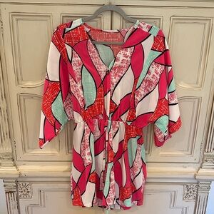 SHEIN Pink Red Mint Abstract Print Romper